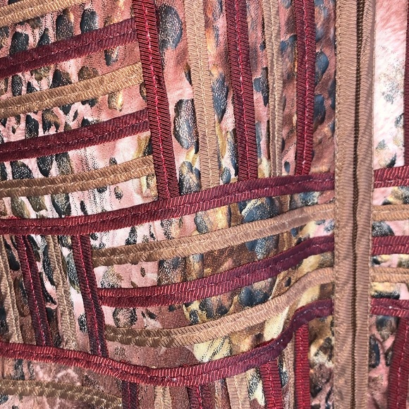 OBSTINEE by IKA blazer, maroon ribbon, tan/brown iridescent fabric, zips. M EUC - Picture 6 of 17